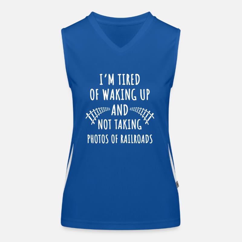Lustiger Eisenbahnfotograf Spruch Funktionelles Kontrast-Tank Top für Frauen