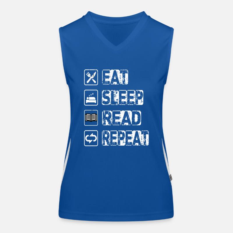 Eat Sleep Read Repeat Funktionelles Kontrast-Tank Top für Frauen
