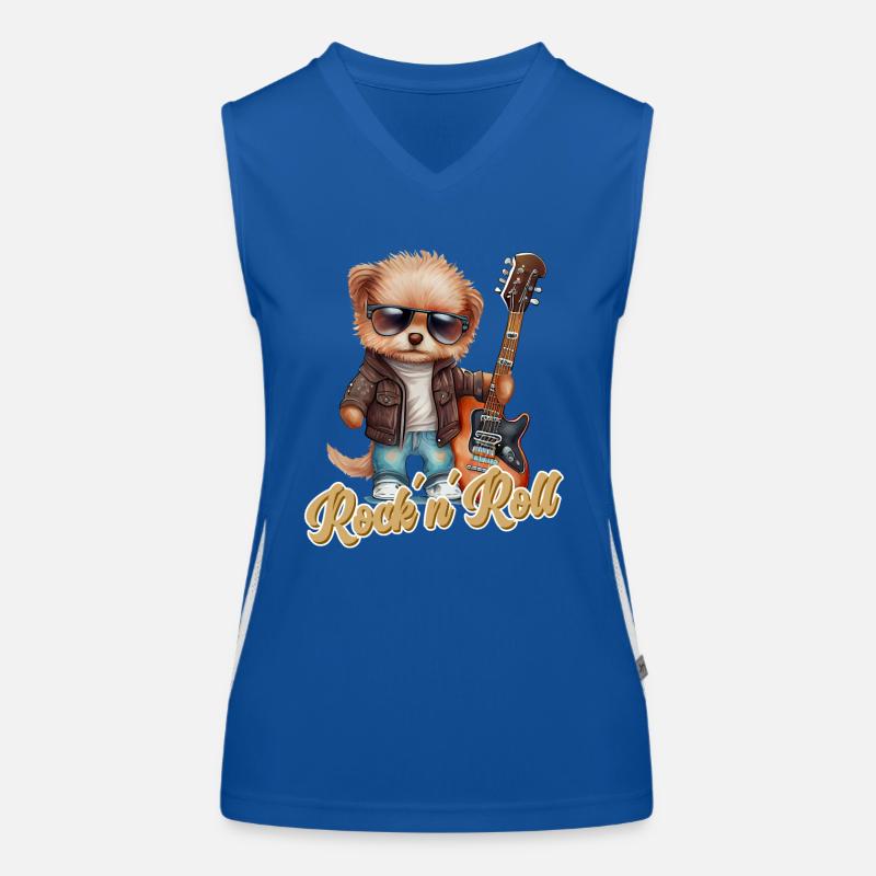 Lustiger Hund mit E-Gitarre Rock 'n' Roll Funktionelles Kontrast-Tank Top für Frauen