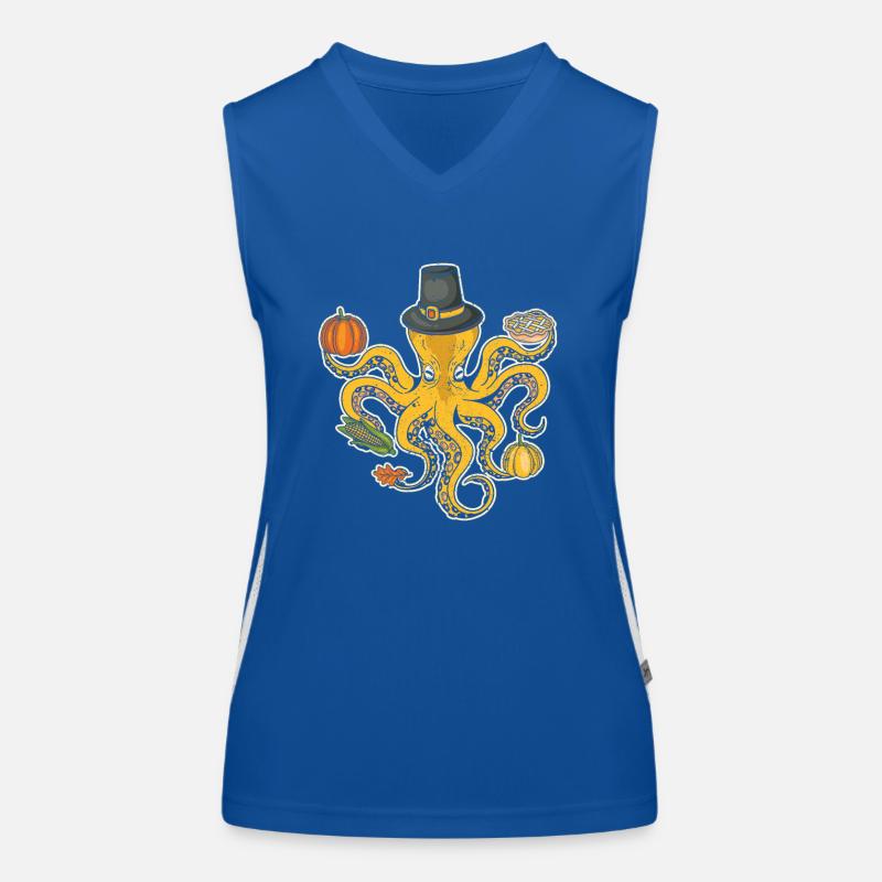 Pilgrim Octopus Pumpkin Funny Thanksgiving Fall Women's Functional Contrast Tank Top