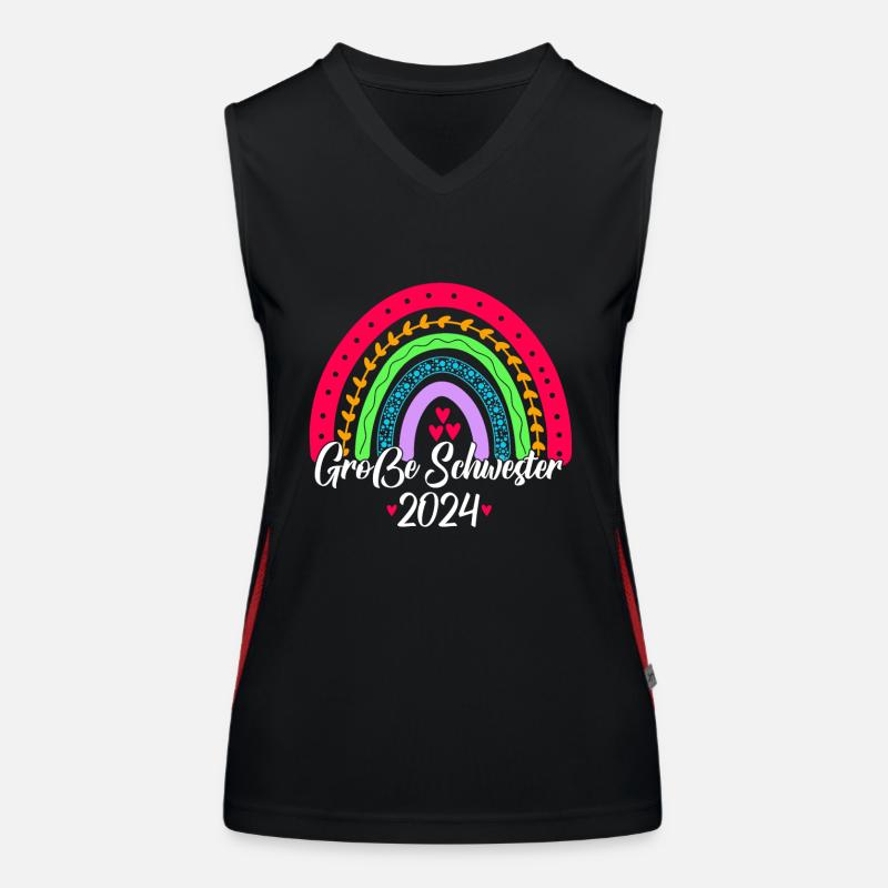 Große Schwester 2024 Boho Regenbogen Design Funktionelles Kontrast-Tank Top für Frauen
