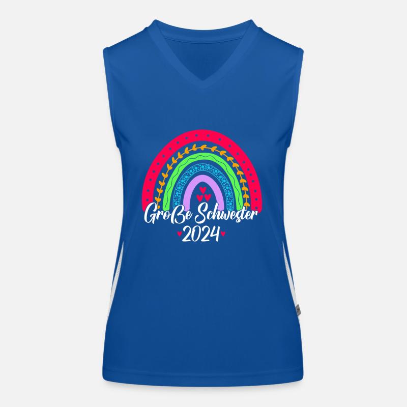 Große Schwester 2024 Boho Regenbogen Design Funktionelles Kontrast-Tank Top für Frauen