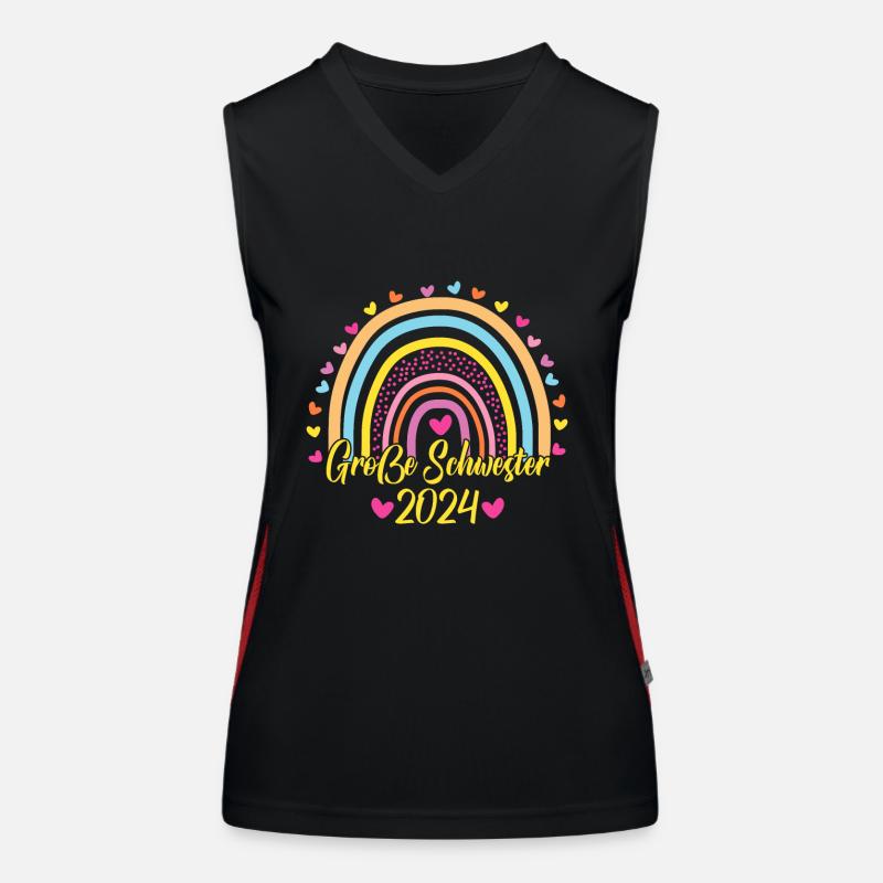 Große Schwester 2024 Boho Regenbogen Design Funktionelles Kontrast-Tank Top für Frauen