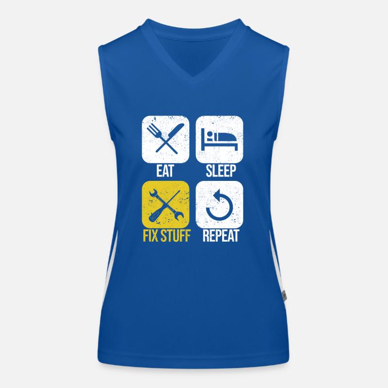 Eat Sleep Fix Stuff Repeat Funny Handyman Funktionelles Kontrast-Tank Top für Frauen