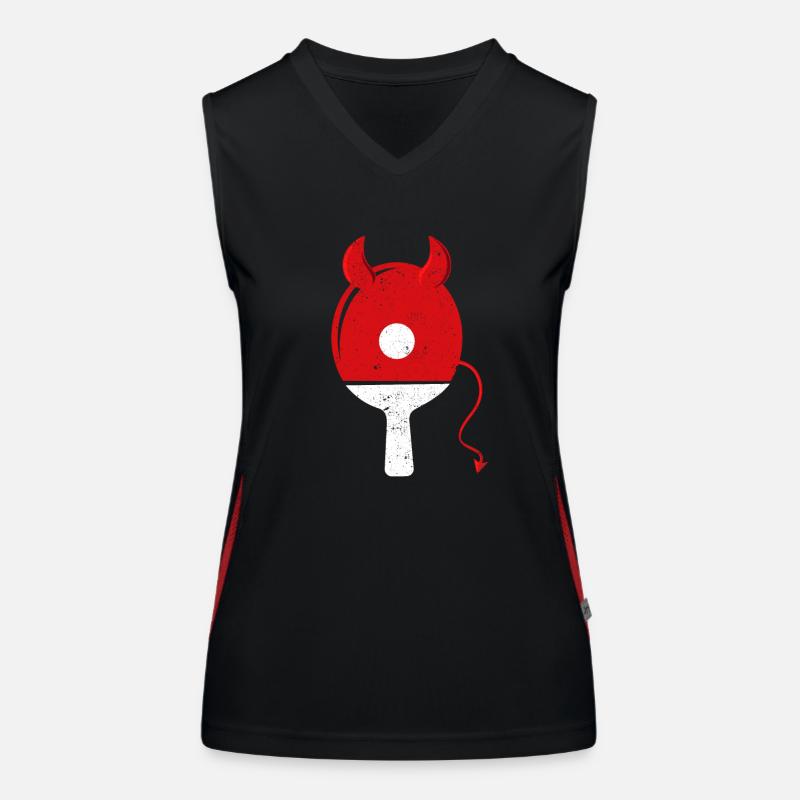 Ping Pong Devil Paddle Red Horns Funny Women's Functional Contrast Tank Top