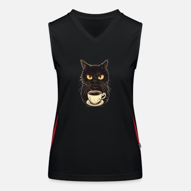 Chat noir avec café Débardeur respirant contrasté Femme