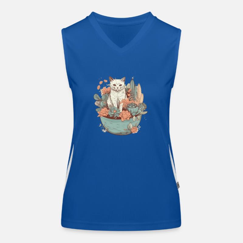 Chat dessiné dans un pot de fleurs Débardeur respirant contrasté Femme