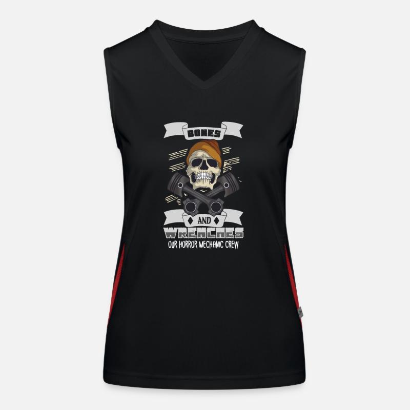 Skeleton Mechanic Horror Garage Funny Bones Spooky Women's Functional Contrast Tank Top