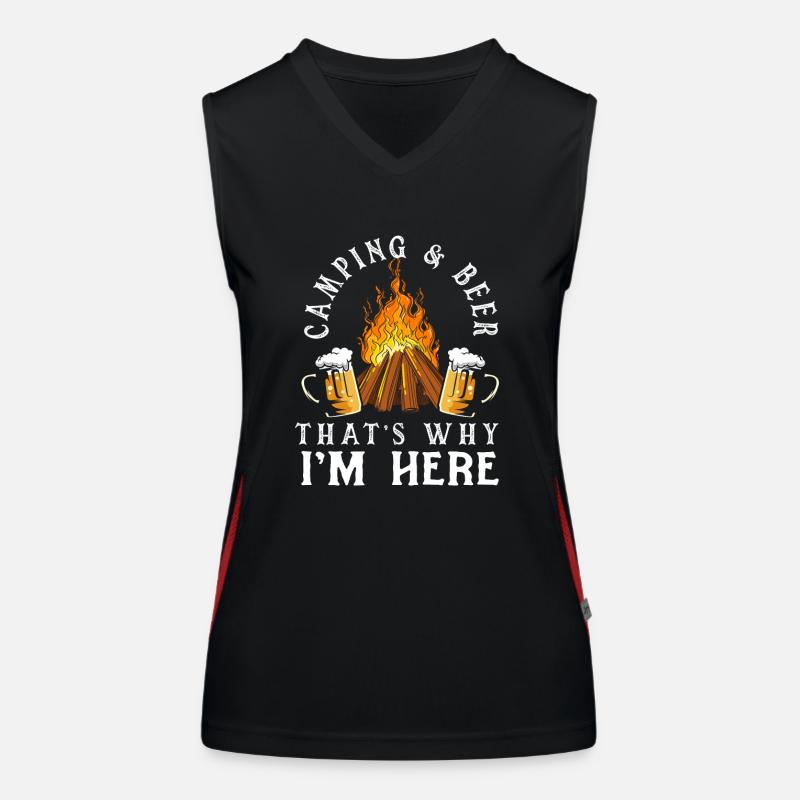 Camping und Bier Deswegen Bin Ich Hier Camper Funktionelles Kontrast-Tank Top für Frauen