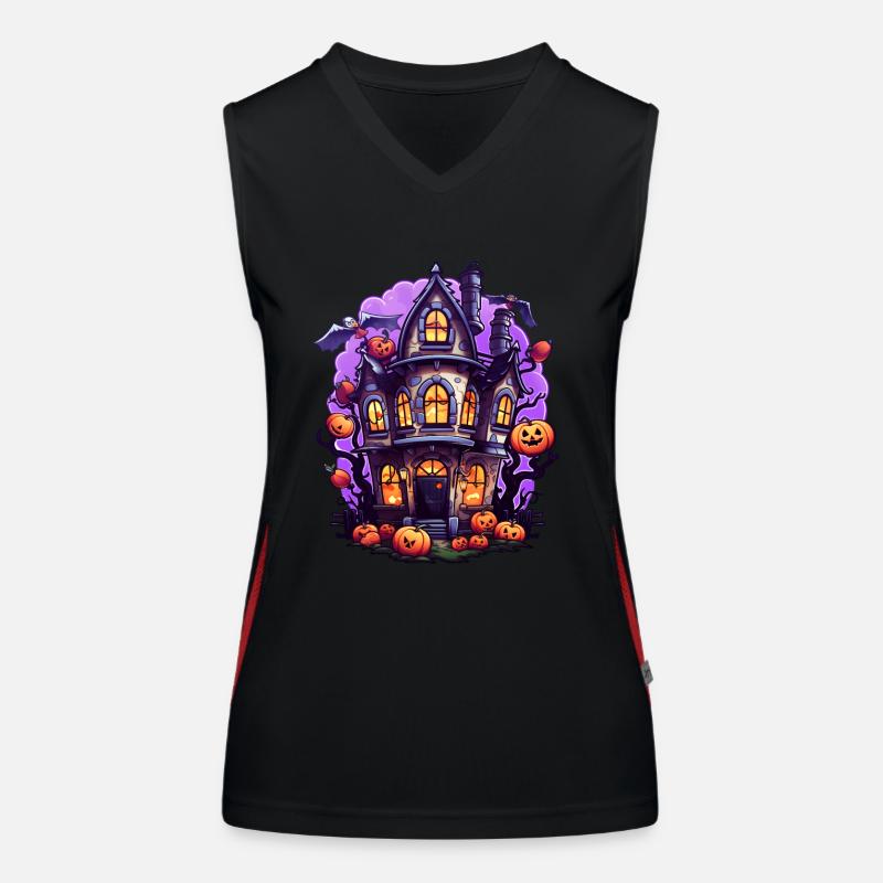 Comic Halloween Haunted House Women's Functional Contrast Tank Top