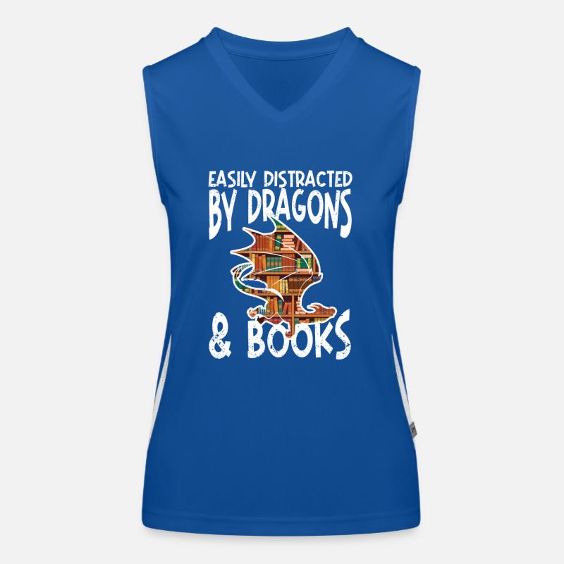 Leicht ablenkbar durch Drachen Bücher Lustig Lesen Funktionelles Kontrast-Tank Top für Frauen