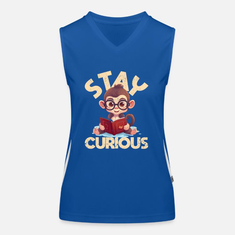 Stay curious monkey reading funny book lover Women's Functional Contrast Tank Top