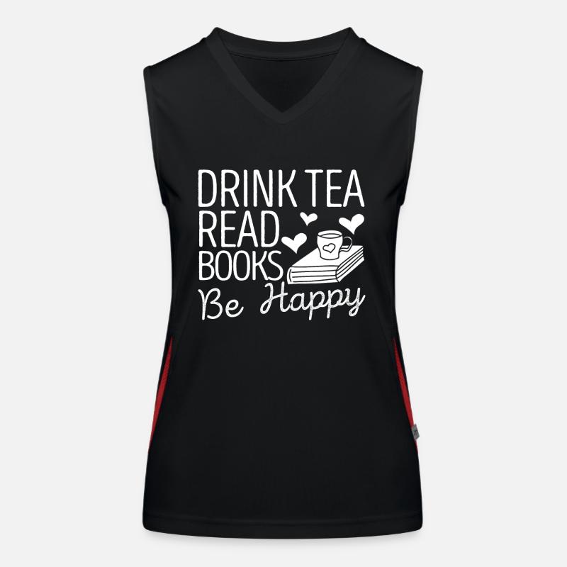 Tee trinken Bücher lesen glücklich sein Bücherwurm Funktionelles Kontrast-Tank Top für Frauen
