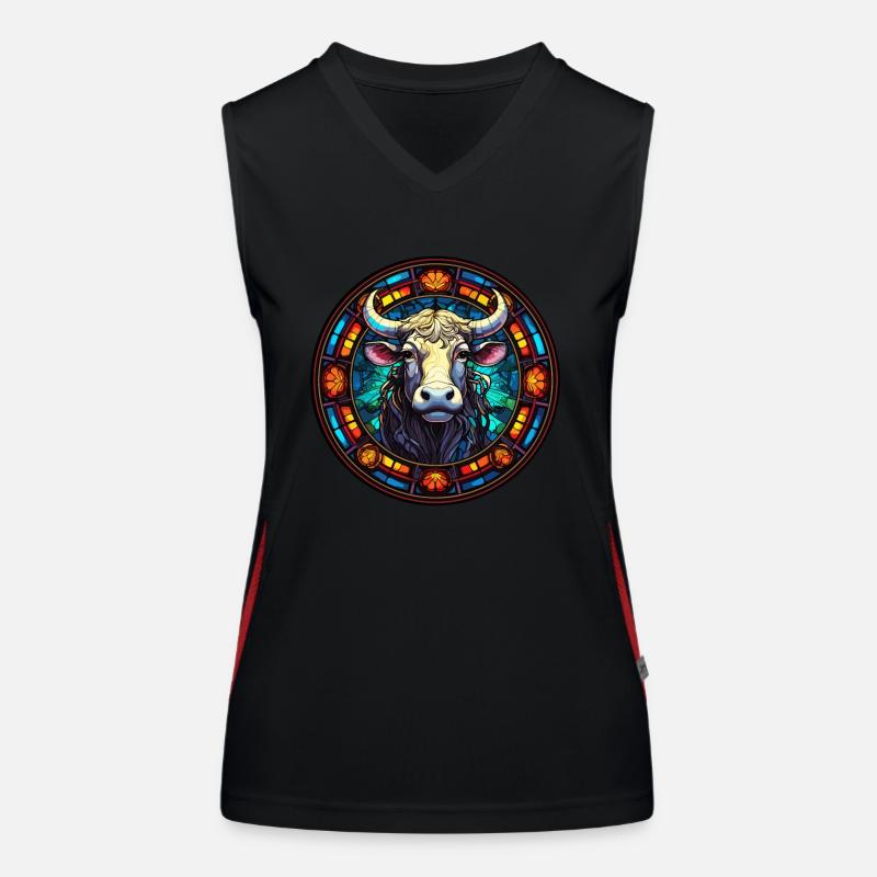 Buntglasdesign - Kuh im Buntglasmuster Funktionelles Kontrast-Tank Top für Frauen