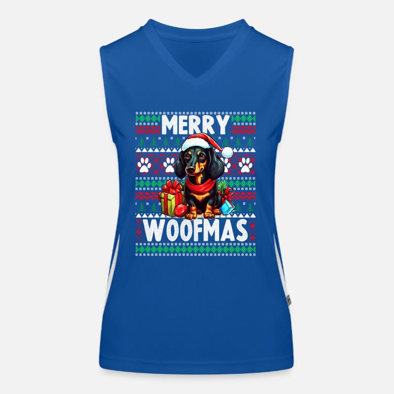 Dackel Hund Lustige Weihnachten Hässlicher Pullover Funktionelles Kontrast-Tank Top für Frauen