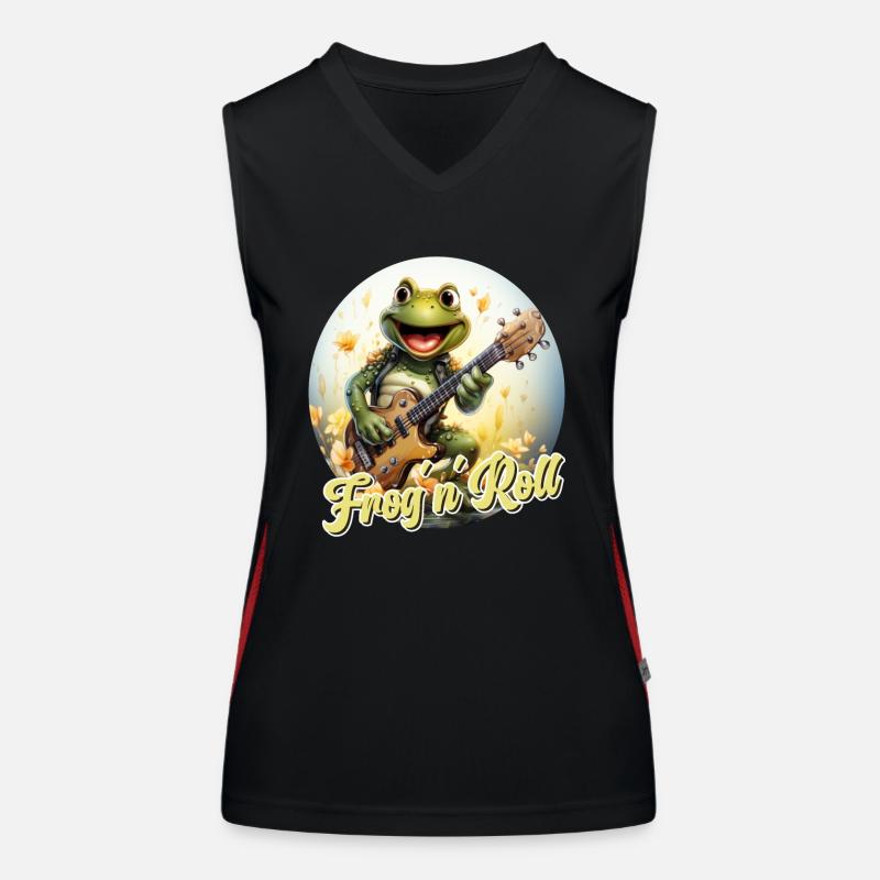 Lustiger Frosch mit E-Gitarre und Spruch Funktionelles Kontrast-Tank Top für Frauen