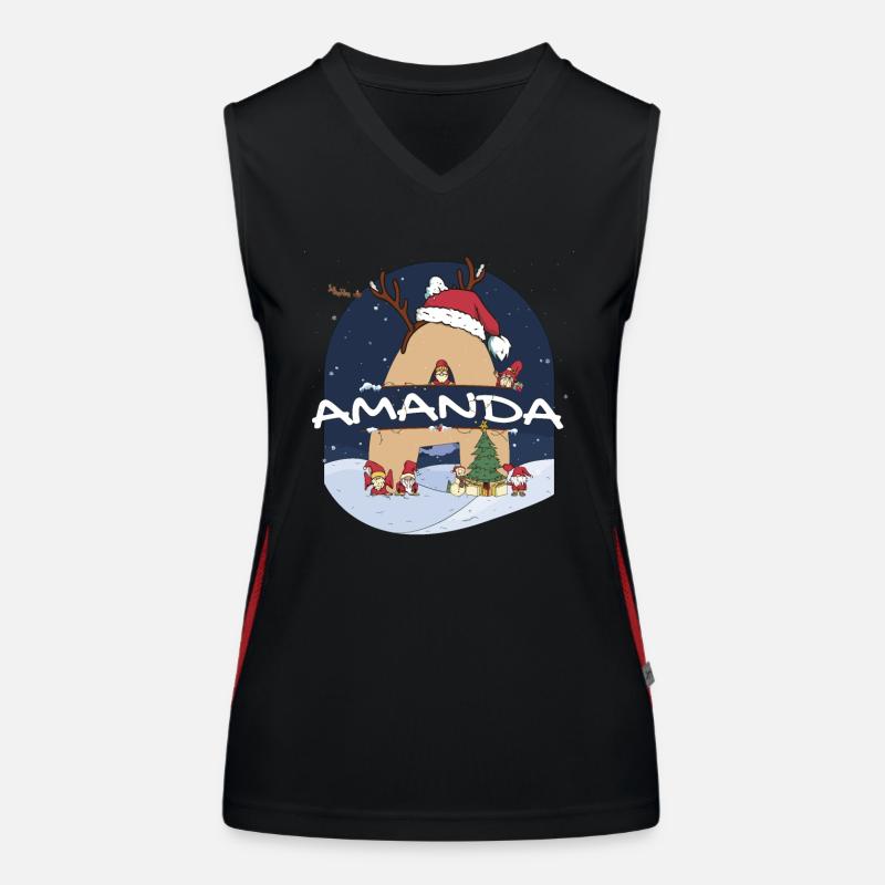 Nom génial d’Amanda avec Santa Hat dans le thème de Noël Débardeur respirant contrasté Femme