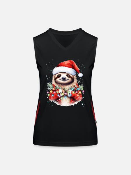 Faultier Weihnachtskunst, niedliches und lustiges Faultier - Funktionelles Kontrast-Tank Top für Frauen - Schwarz/Rot - Vorne