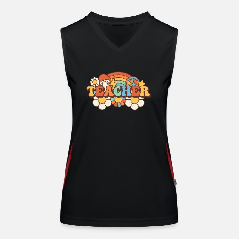 Lehrer Retro Groovy Hippies 100. Tag der Schule Funktionelles Kontrast-Tank Top für Frauen