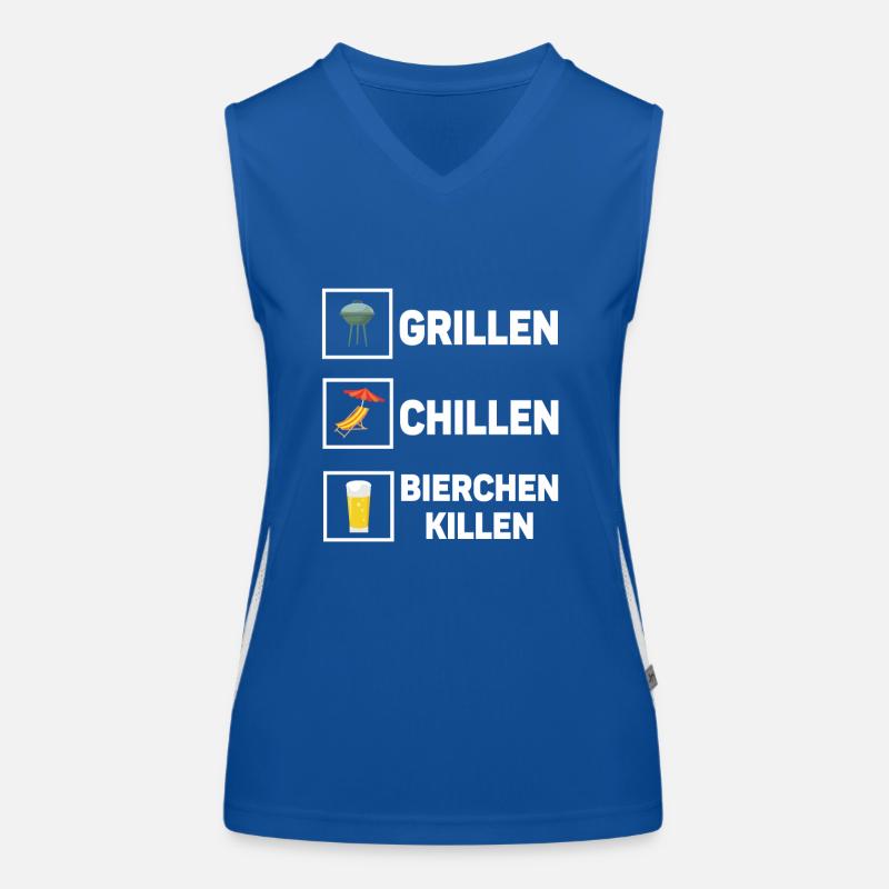 Grillen Chillen Bierchen Killen Bier BBQ Grill Funktionelles Kontrast-Tank Top für Frauen