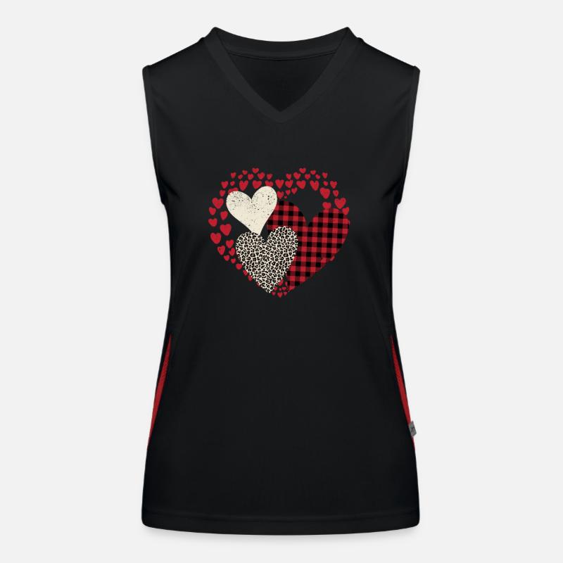 Büffel Rot Schwarz Kariert Leopard Herzen Valentin Funktionelles Kontrast-Tank Top für Frauen