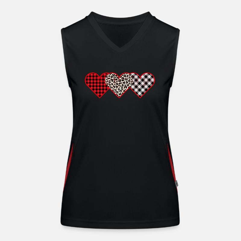 Büffel Rot Schwarz Kariert Leopard Herzen Valentin Funktionelles Kontrast-Tank Top für Frauen