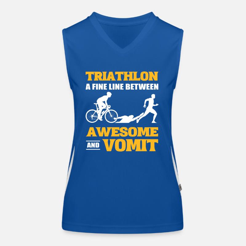 Triathlon A Fine Line Between Awesome & Vomit Women's Functional Contrast Tank Top