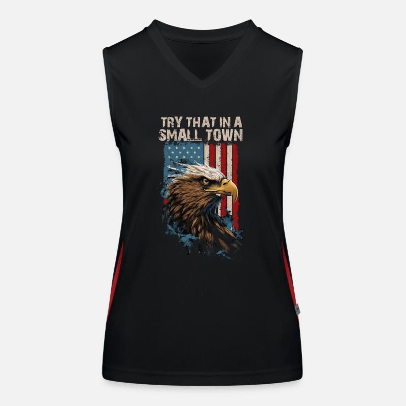 Try That In A Small Town American Flag Eagle Women's Functional Contrast Tank Top