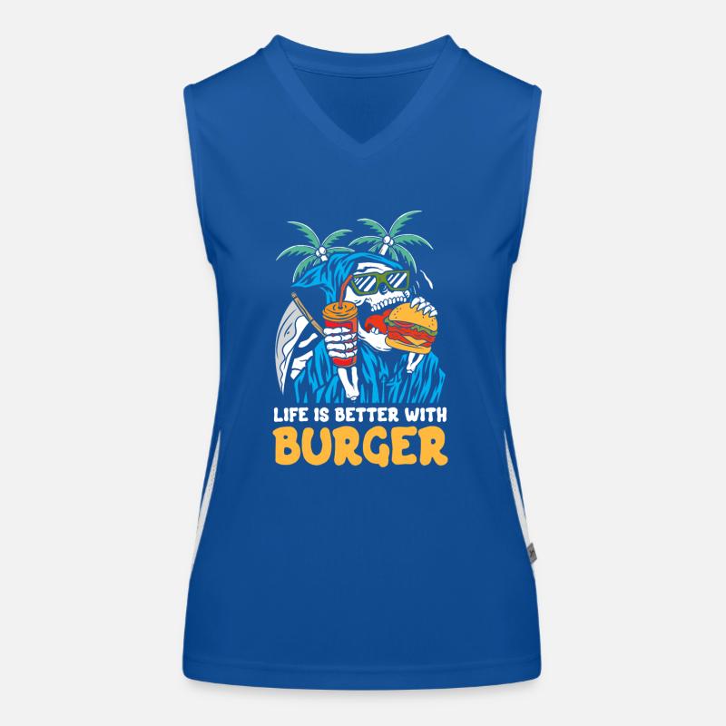Mit Burger ist das Leben besser | Reaper Beach Schädel Funktionelles Kontrast-Tank Top für Frauen