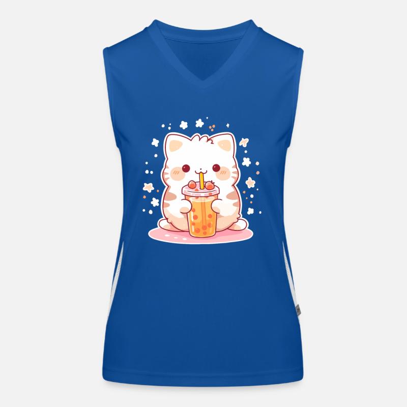 Kawaii Katze trinkt Boba Bubble Tea Chibi Funktionelles Kontrast-Tank Top für Frauen