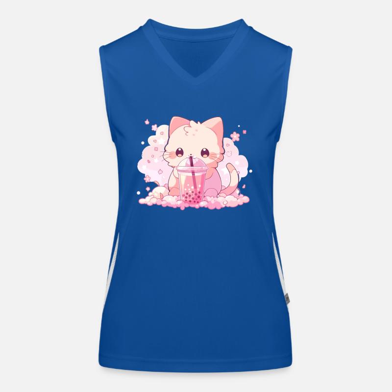 Kawaii Katze trinkt Boba Bubble Tea Chibi Funktionelles Kontrast-Tank Top für Frauen