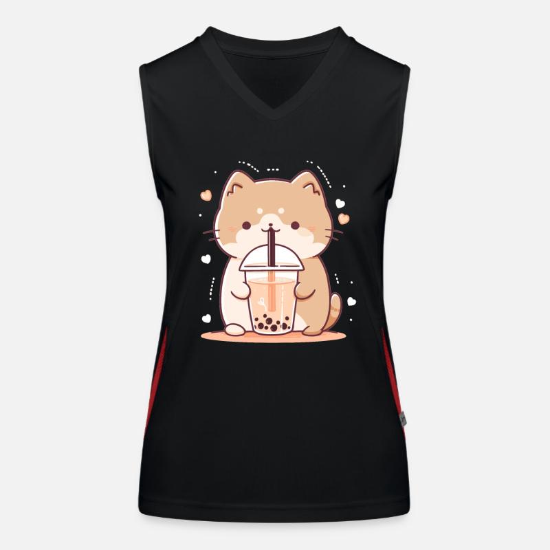 Boissons pour chats kawaii Boba Bubble Tea Chibi Débardeur respirant contrasté Femme