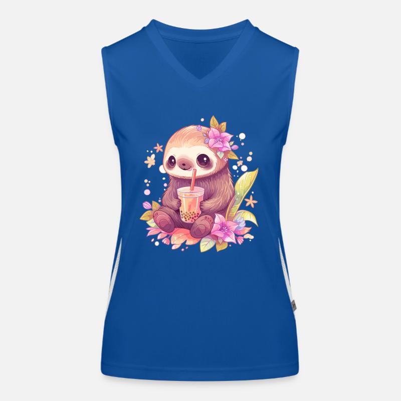 Kawaii Sloth Drinks Boba Bubble Tea Chibi Women's Functional Contrast Tank Top