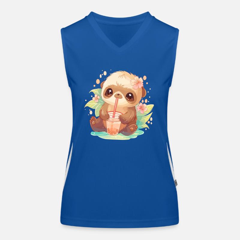 Kawaii Sloth Drinks Boba Bubble Tea Chibi Women's Functional Contrast Tank Top