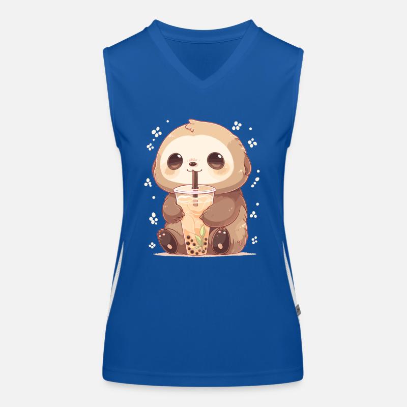 Kawaii Faultier trinkt Boba Bubble Tea Chibi Funktionelles Kontrast-Tank Top für Frauen