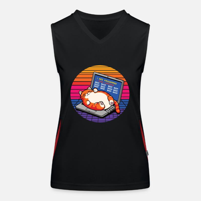 I are programmer, fat sleeping cat Women's Functional Contrast Tank Top