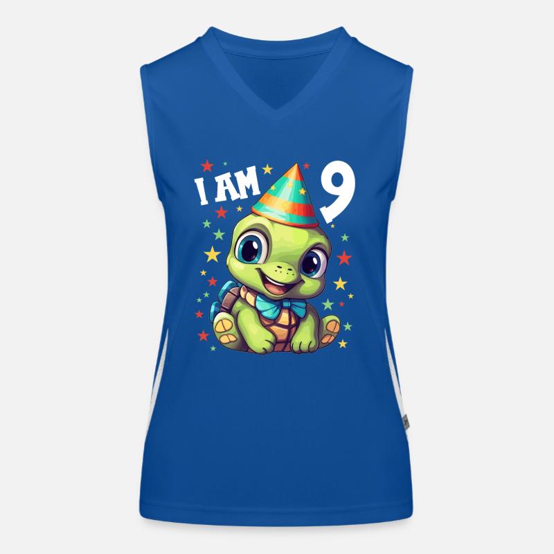 Ich bin 9 Schildkröten Schildkröte 9. Geburtstag Funktionelles Kontrast-Tank Top für Frauen