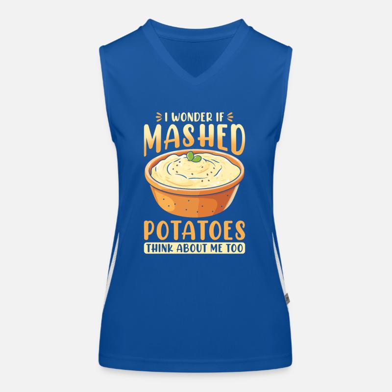 I Wonder If Mashed Potatoes Think About Me Too Women's Functional Contrast Tank Top