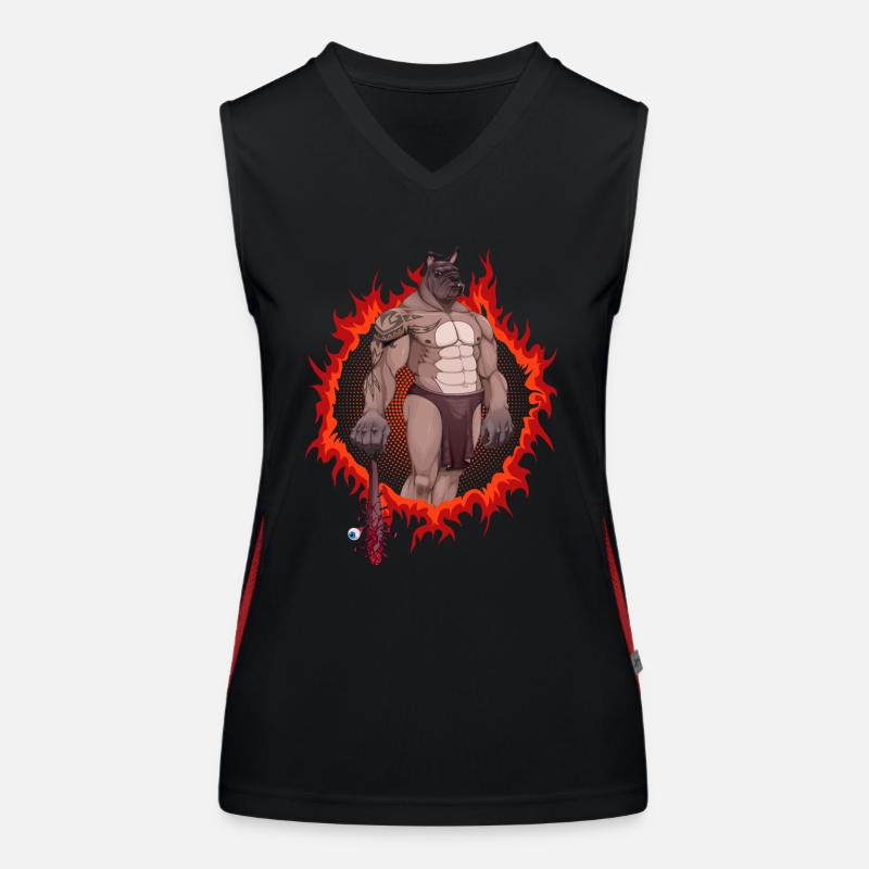 Hunde-Mutant mit feurigem Hintergrund Funktionelles Kontrast-Tank Top für Frauen