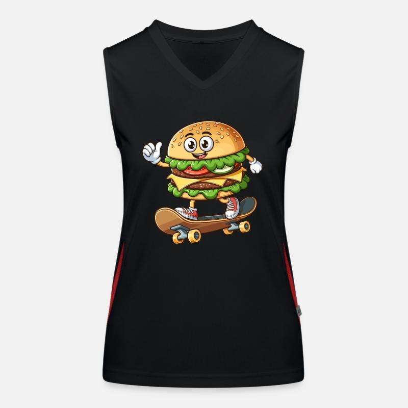 Hamburger on skateboard funny Women's Functional Contrast Tank Top