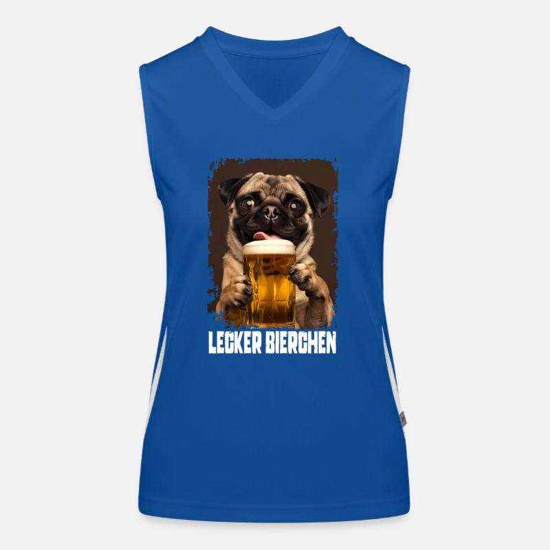 Lecker Bierchen Mops Funktionelles Kontrast-Tank Top für Frauen