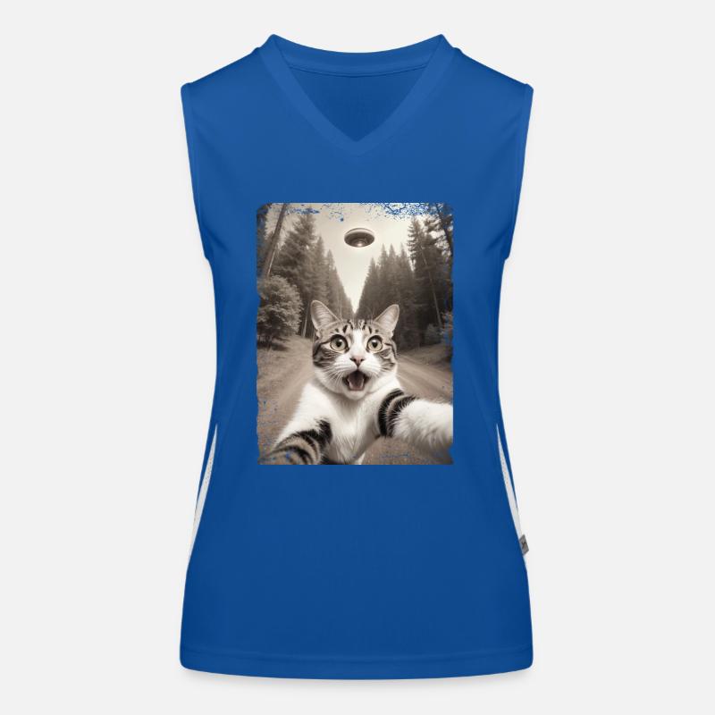 Vaisseau spatial extraterrestre Selfie de chat drôle Débardeur respirant contrasté Femme