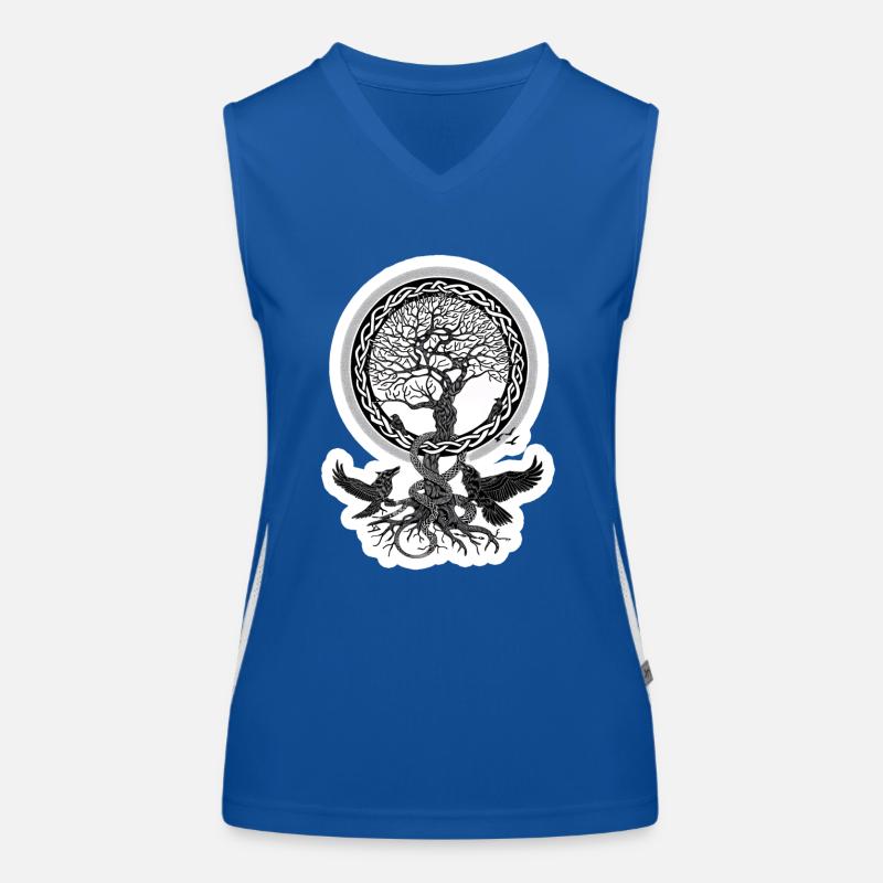 Round braided arborvitae with ravens Women's Functional Contrast Tank Top