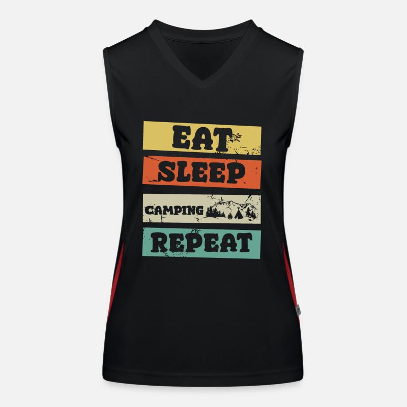 eat sleep camping repeat Funktionelles Kontrast-Tank Top für Frauen