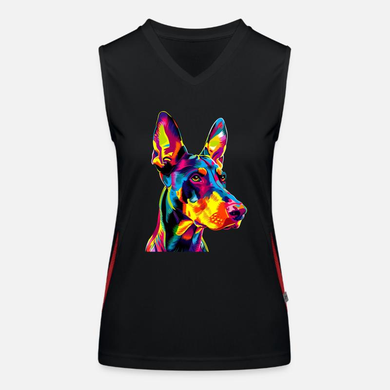 Dobermann Hund Bunte Farben Pop Art Dobermänner Funktionelles Kontrast-Tank Top für Frauen