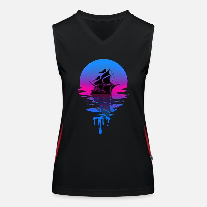 Sunset Pirate Ship Funktionelles Kontrast-Tank Top für Frauen