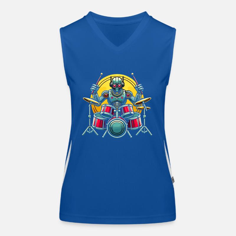 Energetic Robot Drummer Groove Women's Functional Contrast Tank Top