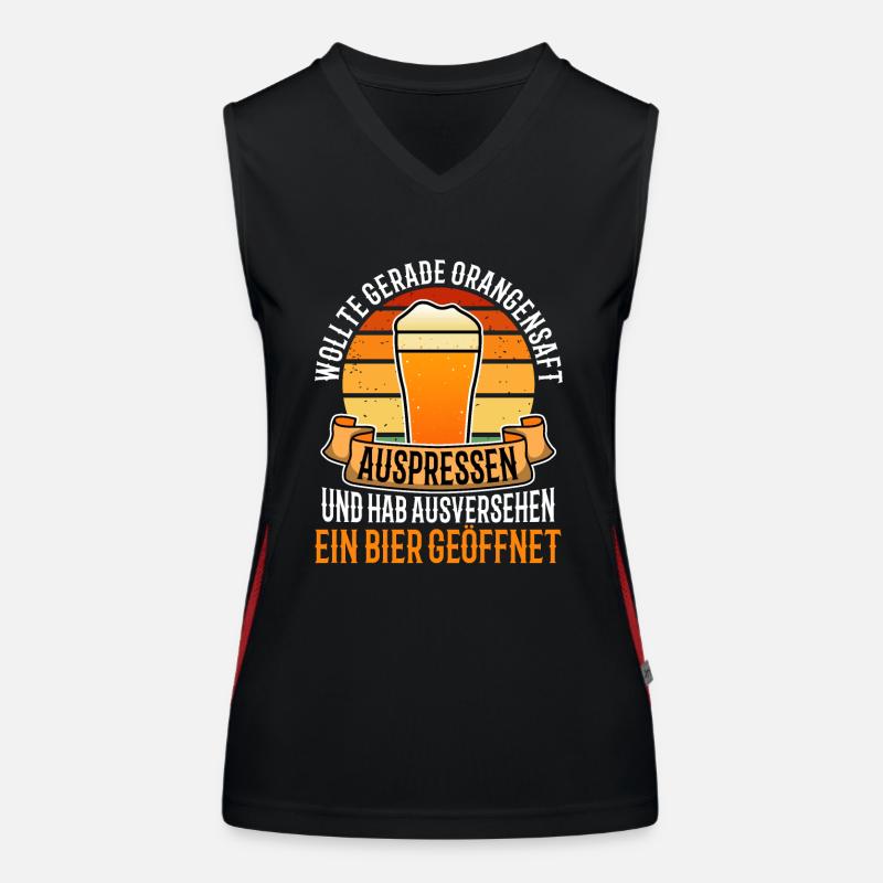 Squeezing orange juice accidentally opened beer Women's Functional Contrast Tank Top