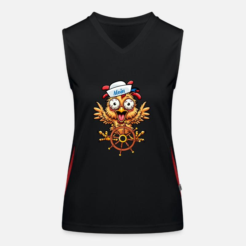 crazy funny chicken coxswain maritime Women's Functional Contrast Tank Top