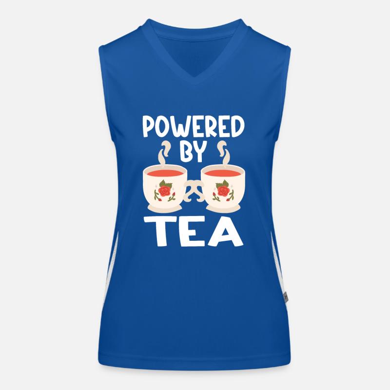 Tea Lover Tea Drinker Quotes Powered By Tea Funktionelles Kontrast-Tank Top für Frauen
